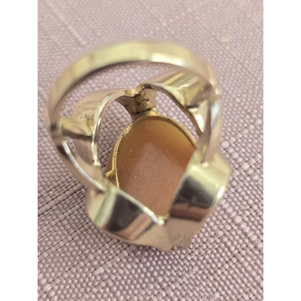 Vintage Vargas Left Facing Cameo 18k HGE Gold Plated Ring - Size 4 - Signed